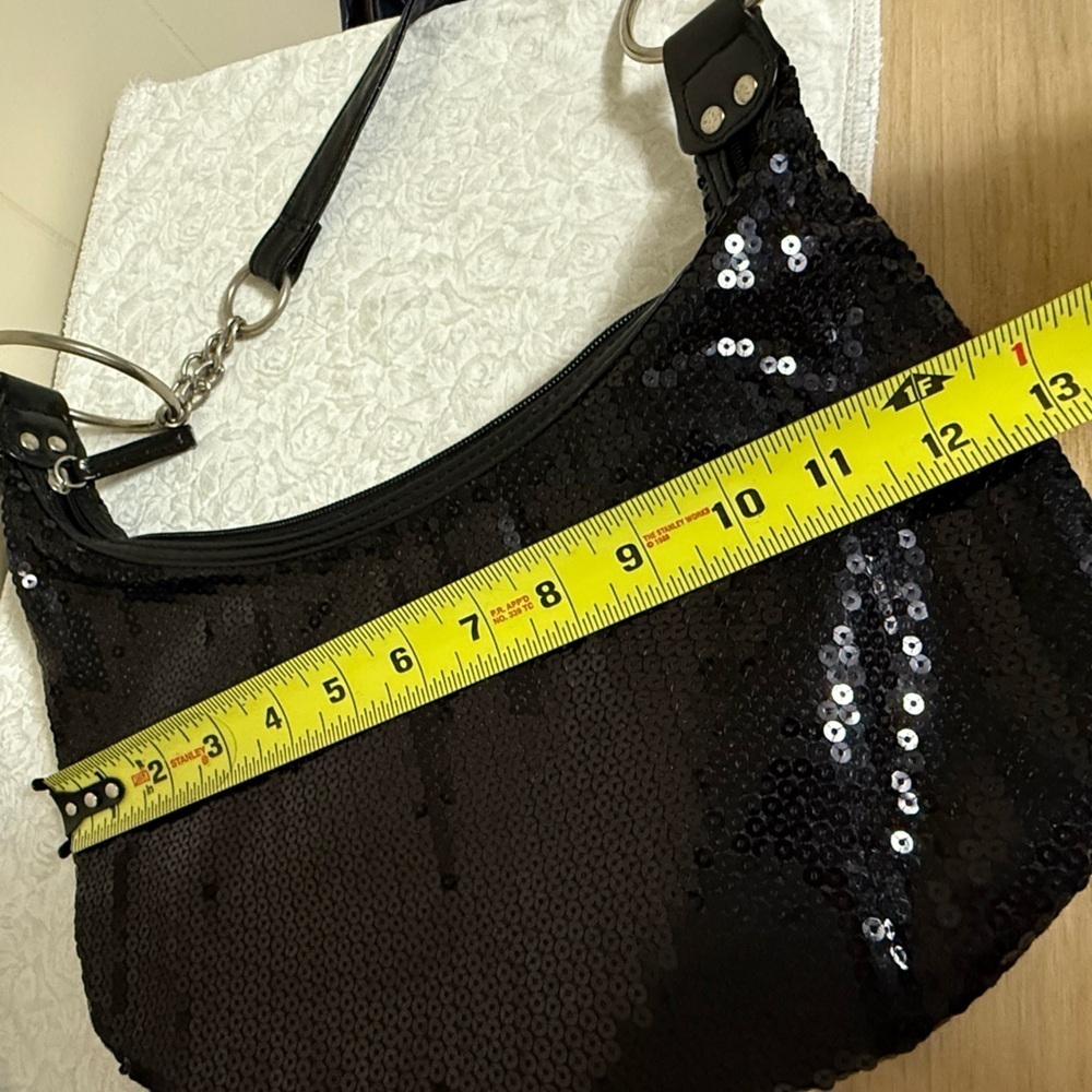 Y2K Unbranded Black Sequin Shoulder Bag Purse With Chain 90s Old Money Preppy - Picture 5 of 6